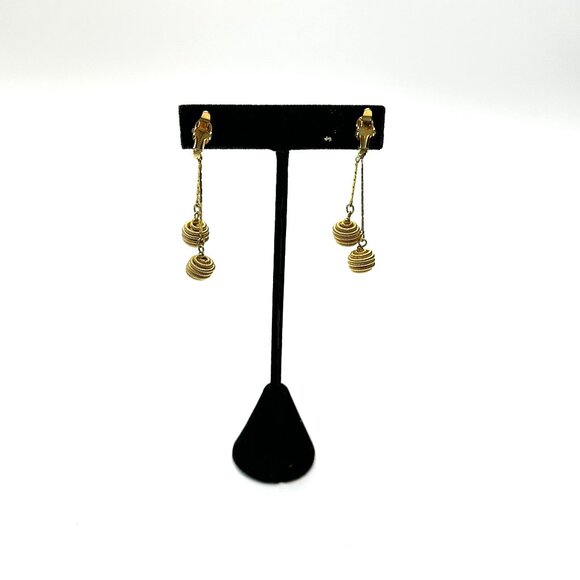 Vintage 1950s Gold Ball Clip-on Earrings: Mid-Century Modern Dangle — EUC - Picture 3 of 8